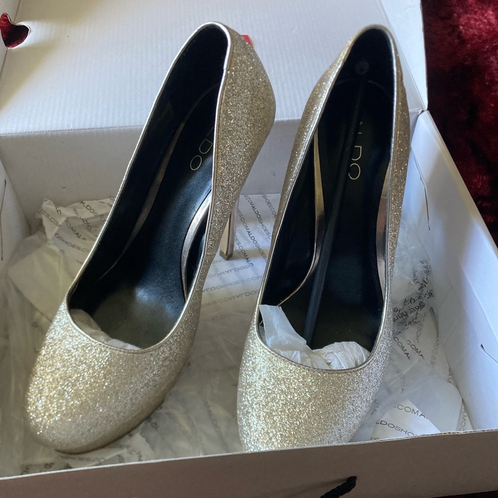 Aldo Crixia Platform Stiletto Heels in Champagne Glitter